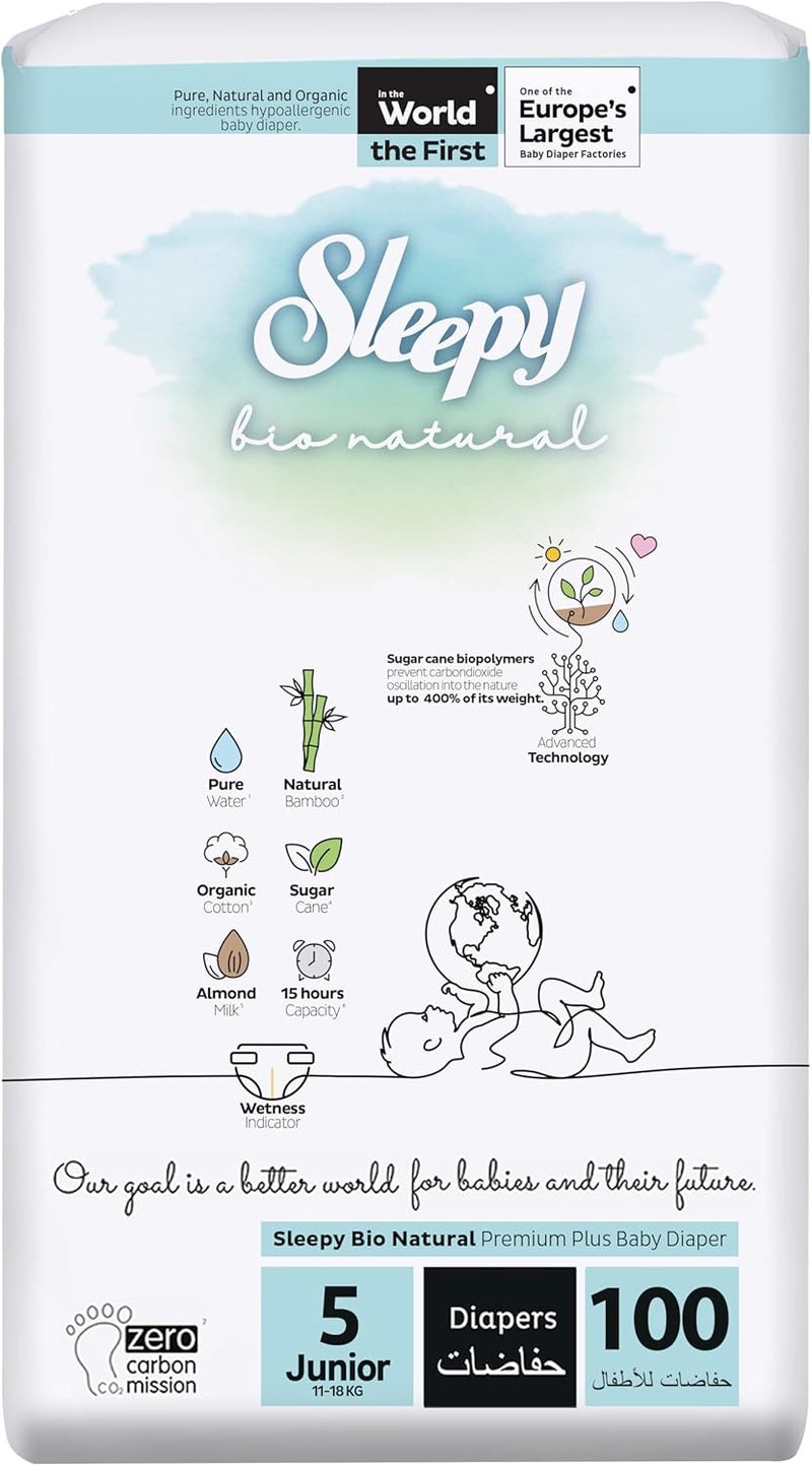 Sleepy Bio Natural Premium Size 5 Diapers | 100 Count | Hypoallergenic & Eco-Friendly - Image 1